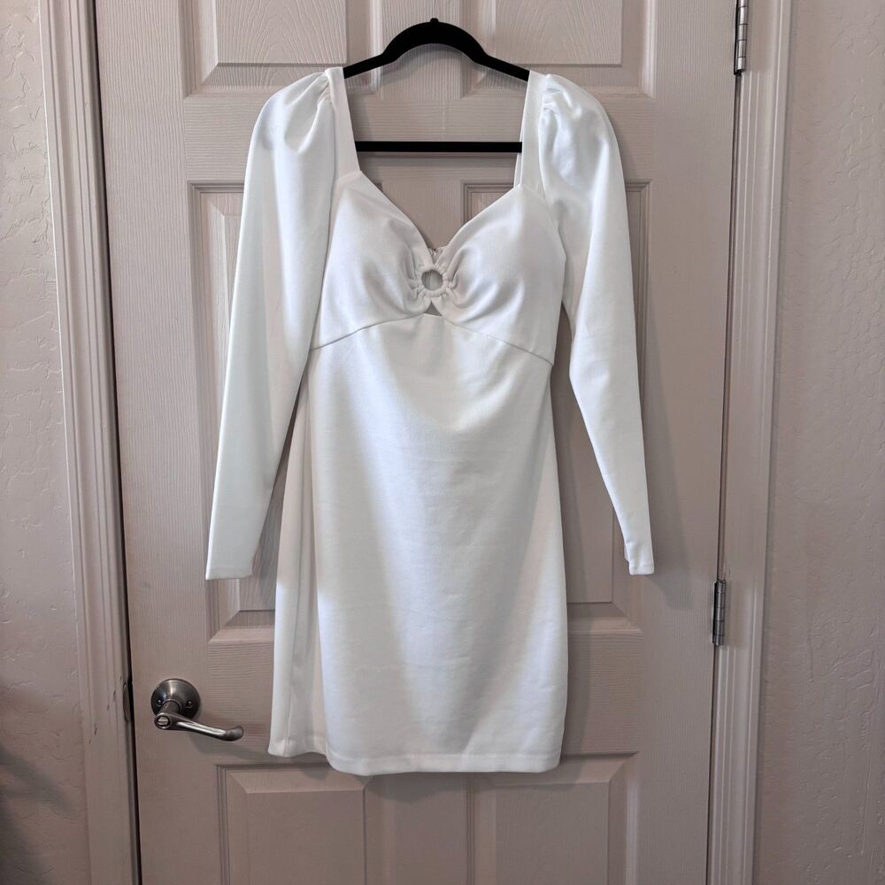 Guess White Long Sleeve Mini Dress Ring Detail Size 8 - Picture 3 of 8